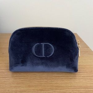NEW - Dior Navy Blue Velvet Makeup Pouch with Gold Zipper